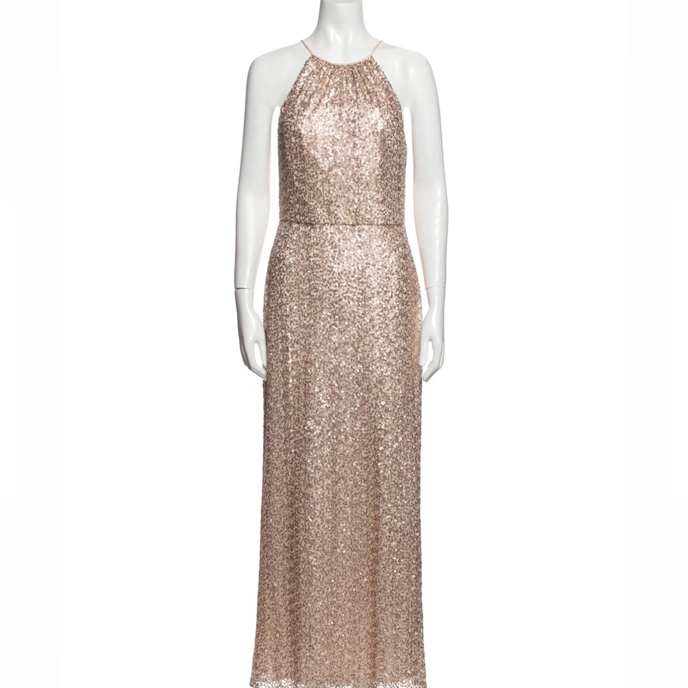 Amsale Sequin Champagne Blush Maxi Dress